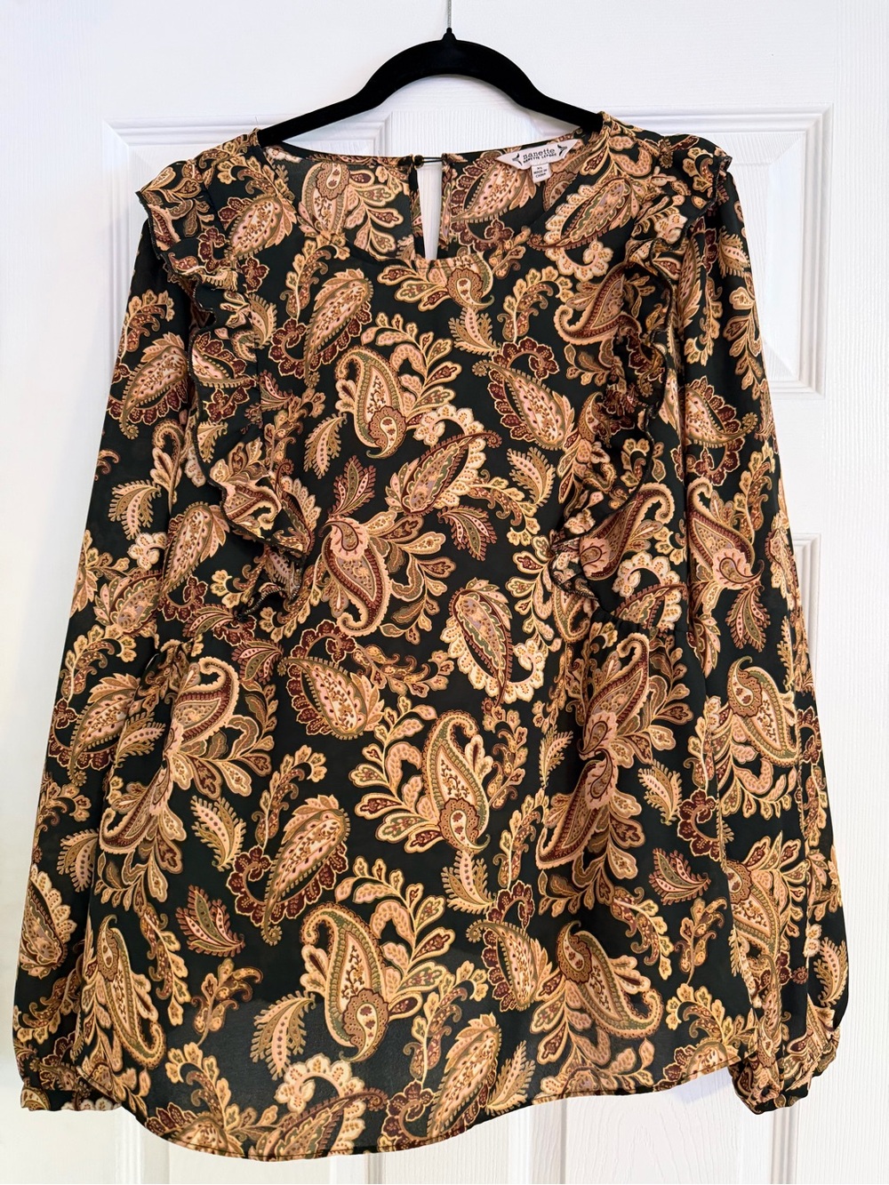 Nanette Lepore Black Paisley Ruffle Blouse